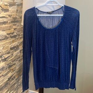 Beaded neckline blue shirt